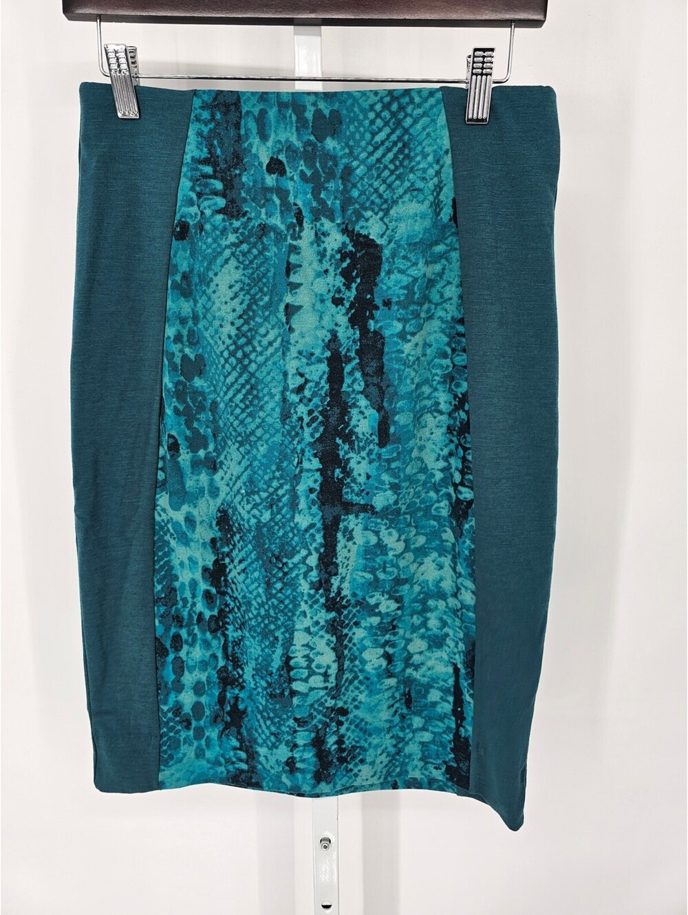 Vintage Y2K Mossimo Womens Sz M Knee Length Pencil Skirt Teal Snakeskin Print